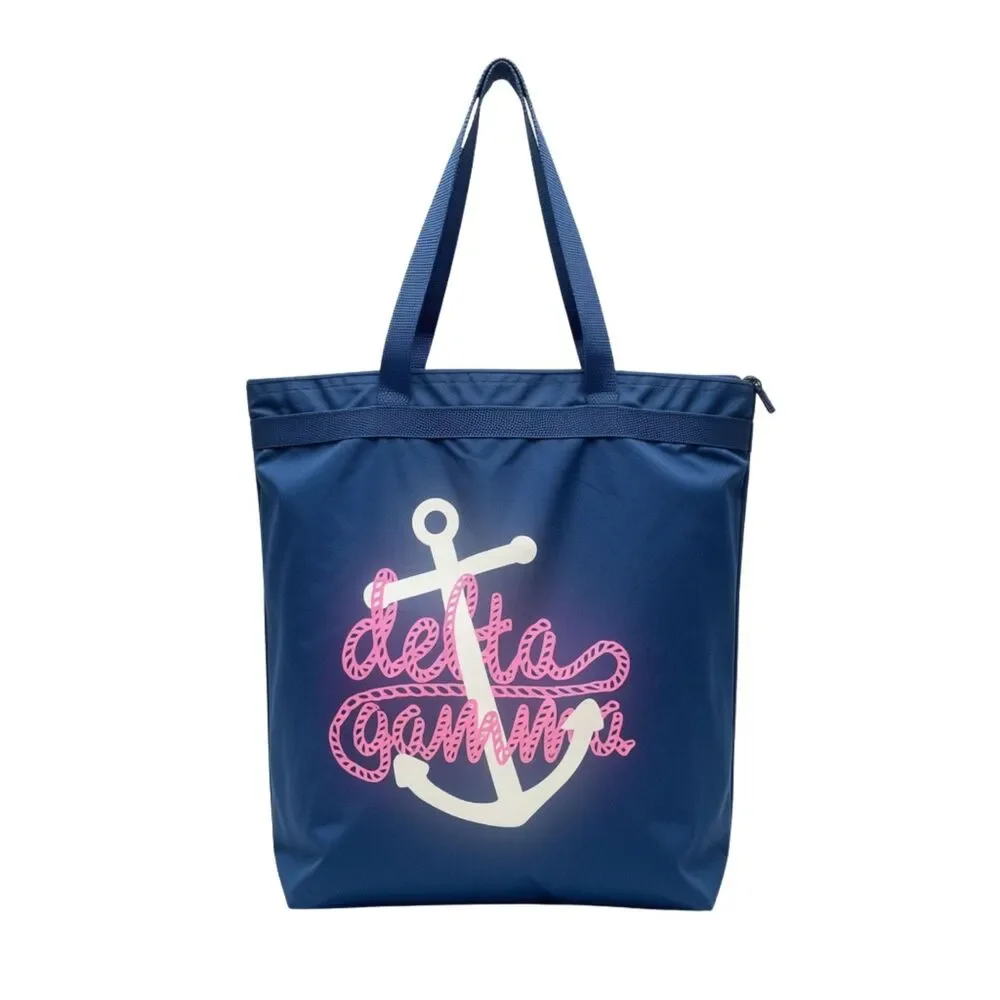 Delta Gamma DG Anchor Logo Nylon Canvas Campus Travel Shoulder Bag Tote Navy Blu